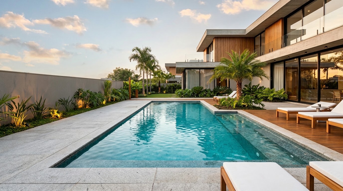 Piscina residencial construída pela Mazalli Piscinas